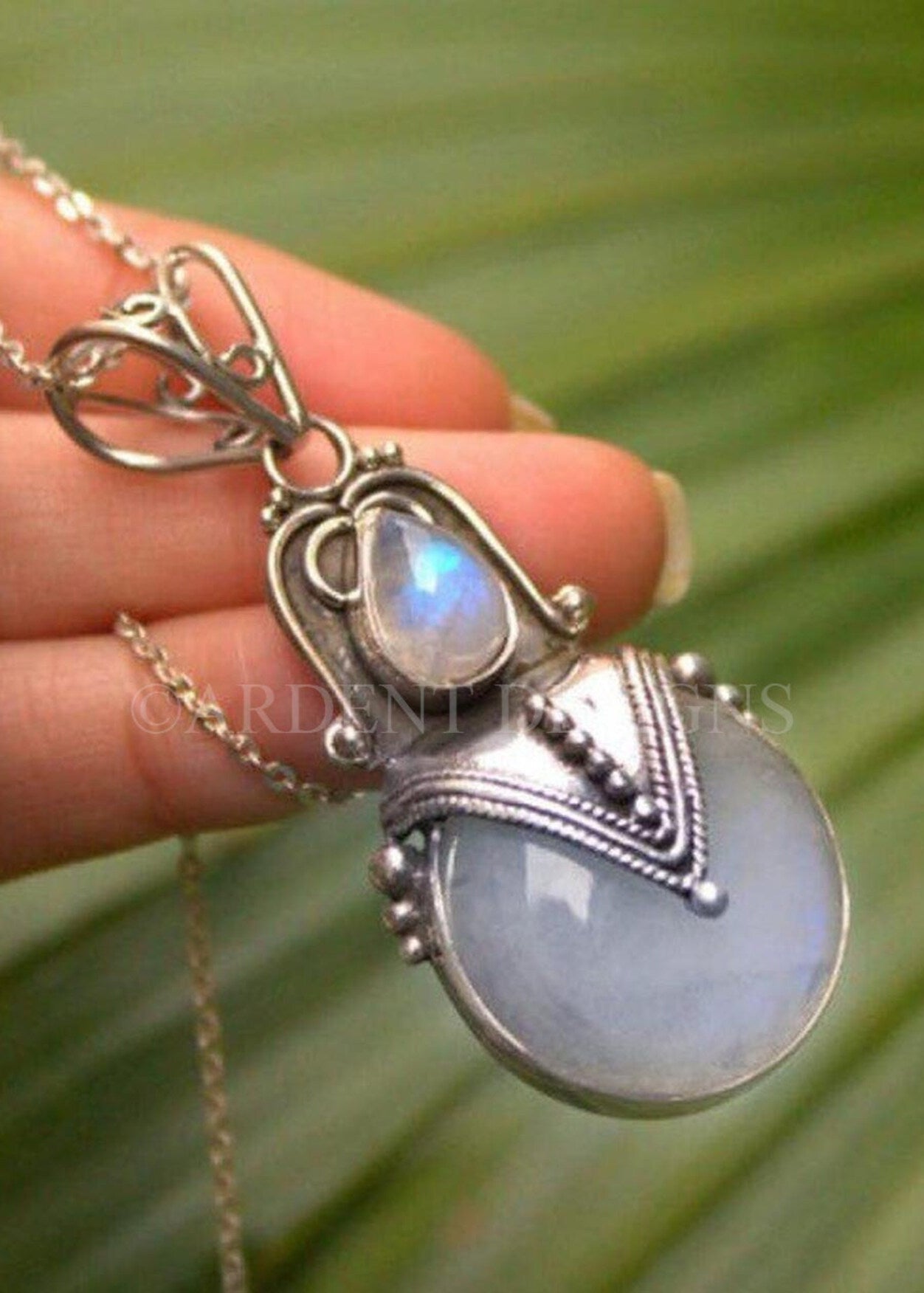Pendentif en pierre de lune, pierre de lune bleue en argent sterling, SKU 6106