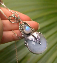 Moonstone Pendant, Blue Moonstone Gemstone Sterling Silver, SKU 6106