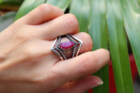 Ruby Ring Sterling Silver, Marquise Shape Red Stone Ring, SKU 6251