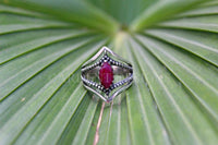 Ruby Ring Sterling Silver, Marquise Shape Red Stone Ring, SKU 6251