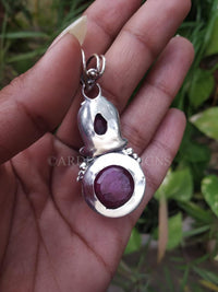 Ruby Pendant Sterling Silver, Red Stone Pendant Handmade Artisan, SKU 6148