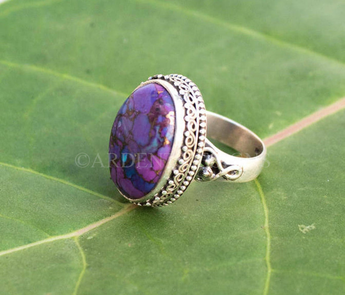 Purple Copper Turquoise Ring, Mohave Turquoise Sterling Silver Ring, Boho, Gift for her SKU 6289