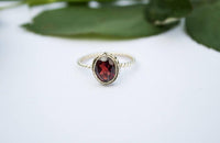 Garnet Ring, Garnet Ring Silver, January Birthstone Ring, Boho, SKU 6225