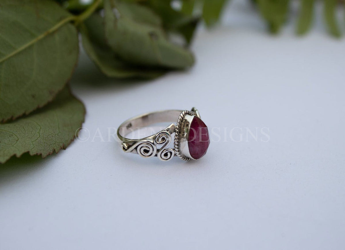 Anillo de plata de ley con piedras preciosas de rubí rojo, piedra natal de julio, anillo de propuesta, SKU 6202