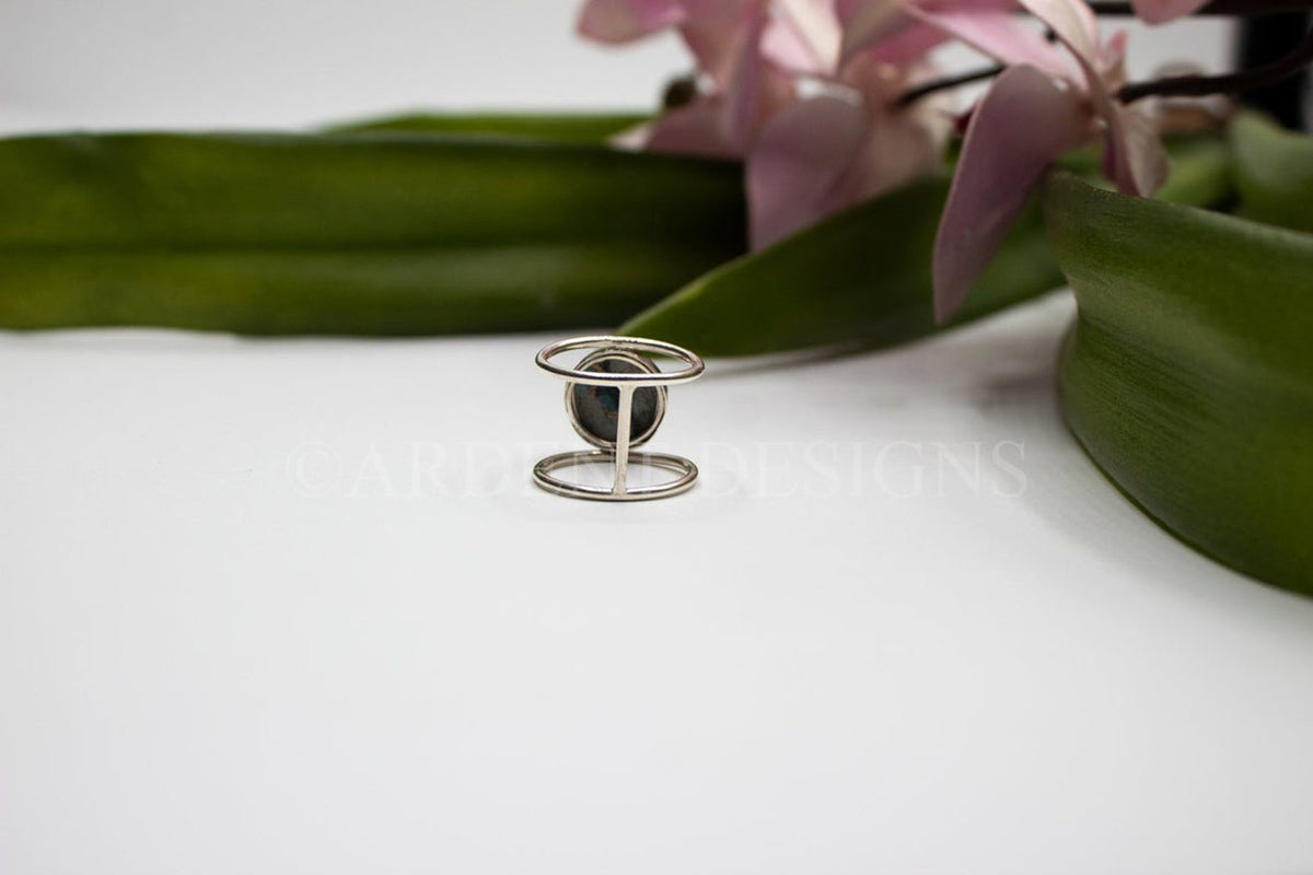 Anillo de turquesa de cobre genuino, anillo de plata esterlina, doble banda apilable, SKU 6190