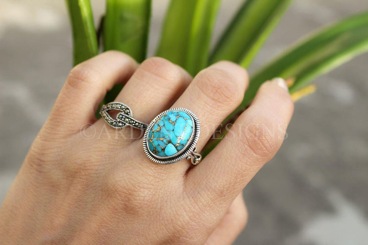 Genuine Turquoise Ring, Copper Turquoise Ring, Sterling Silver, SKU 6178
