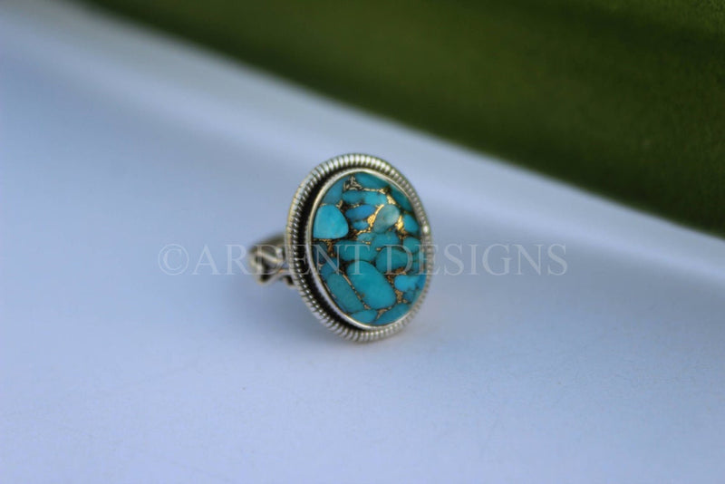 Genuine Turquoise Ring, Copper Turquoise Ring, Sterling Silver, SKU 6178