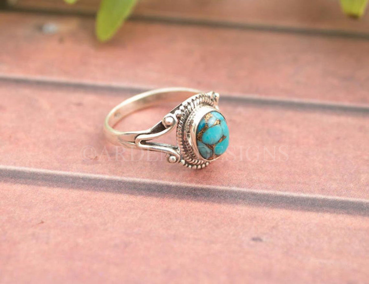 Blue Copper Turquoise Sterling Silver Ring, Boho, SKU 6182