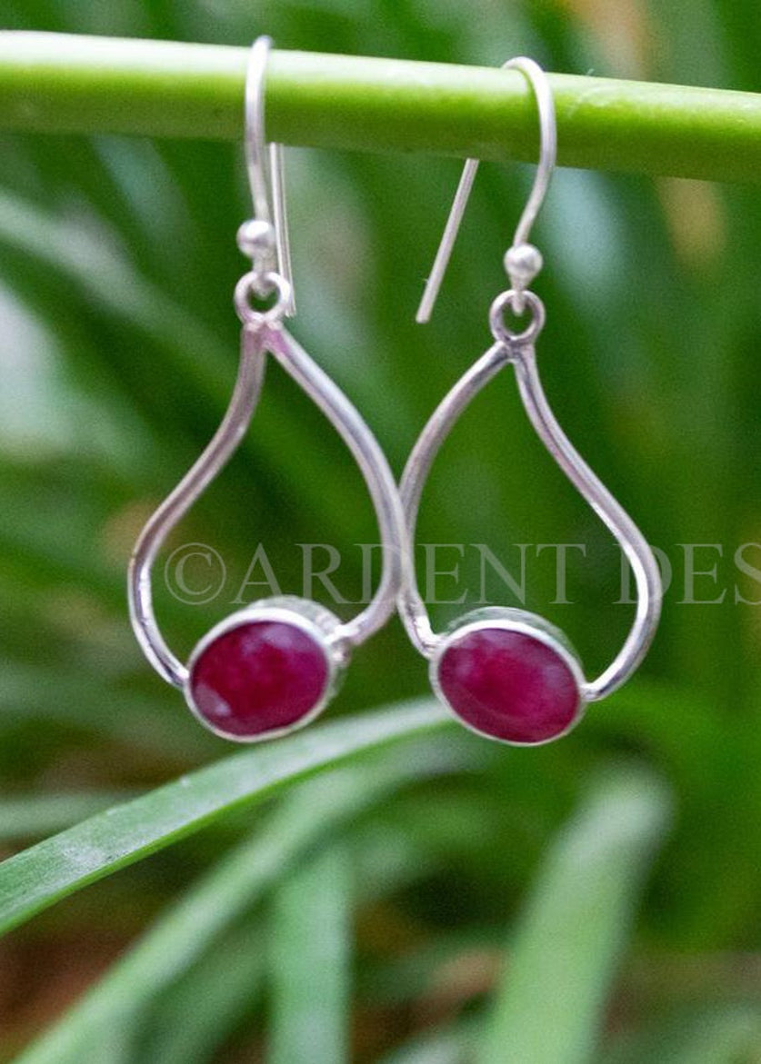 Ruby Earrings, Ruby Gemstone Sterling Silver Earrings, July Birthstone, SKU 6095