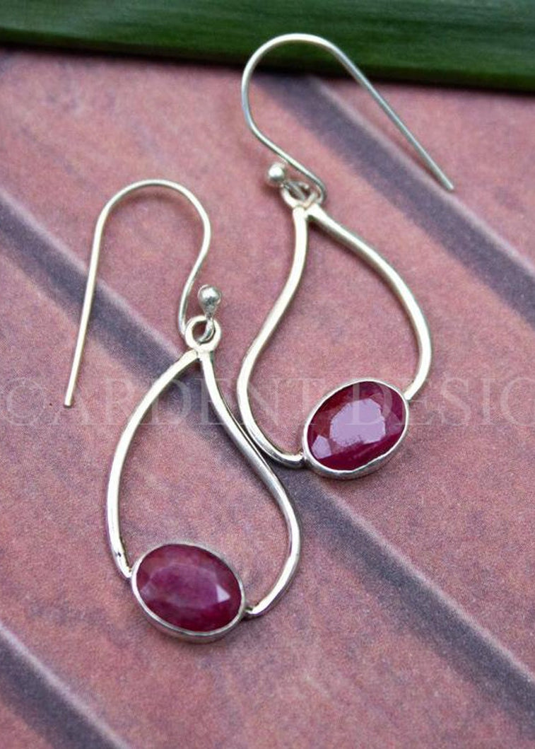 Ruby Earrings, Ruby Gemstone Sterling Silver Earrings, July Birthstone, SKU 6095