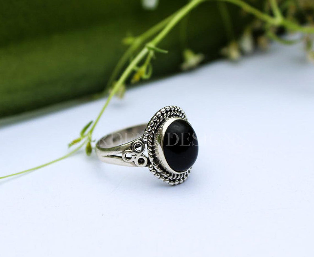 Anillo de ónix negro, anillo de plata de ley con ónix, piedra negra, SKU 6121