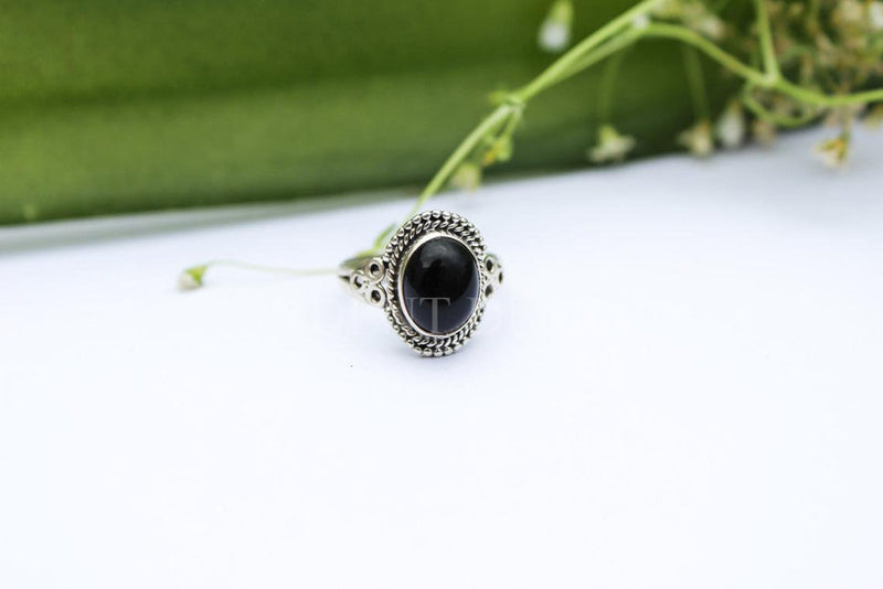 Black Onyx Ring, Onyx Sterling Silver Ring, Black Stone, SKU 6121