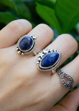 Lapis Lazuli Ring, September Birthstone, Crescent Moon Ring, Half Moon, SKU 6183