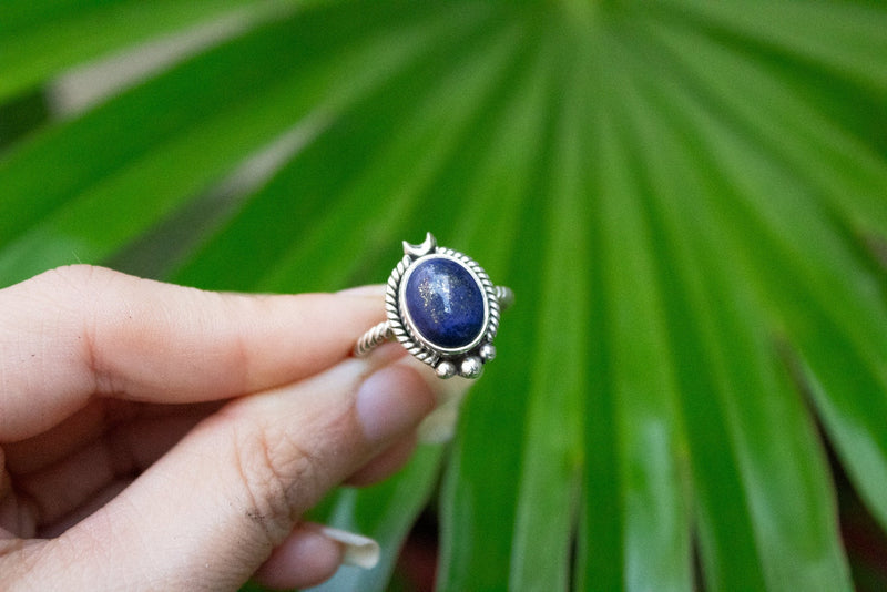 Lapis Lazuli Ring, September Birthstone, Crescent Moon Ring, Half Moon, SKU 6183