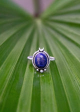 Bague Lapis Lazuli, pierre de naissance septembre, bague croissant de lune, demi-lune, SKU 6183