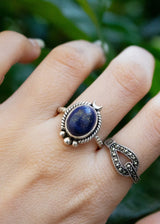 Bague Lapis Lazuli, pierre de naissance septembre, bague croissant de lune, demi-lune, SKU 6183