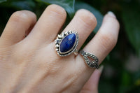Anillo de lapislázuli, anillo de media luna de plata esterlina, anillo celestial, SKU 6115