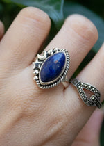 Lapis Lazuli Ring, Sterling Silver Half Moon Ring, Celestial Ring, SKU 6115