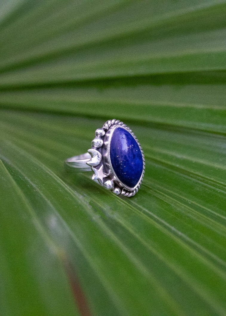 Bague Lapis Lazuli, bague demi-lune en argent sterling, bague céleste, SKU 6115