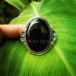 Black Onyx Gemstone Sterling Silver Ring, Statement Ring, Witchy Ring, Boho, SKU 6214