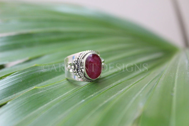 Red Ruby Gemstone Sterling Silver Ring, Wide Band Ring, July Birthstone, SKU 6206