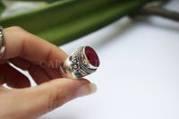 Bague en argent sterling avec pierres précieuses rubis rouge, bague large, pierre de naissance de juillet, SKU 6206