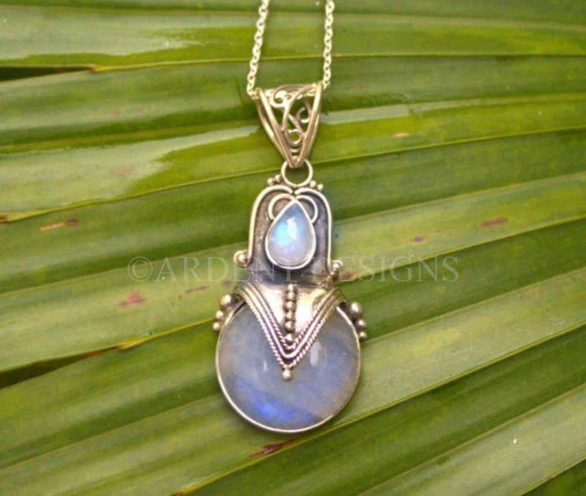 Moonstone Pendant, Blue Moonstone Gemstone Sterling Silver, SKU 6106
