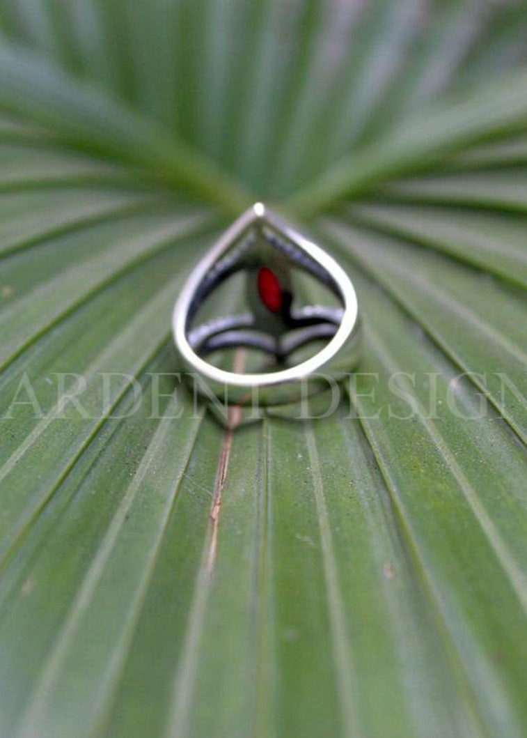 Ruby Ring Sterling Silver, Marquise Shape Red Stone Ring, SKU 6251