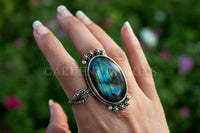 Blue Flash Labradorite Sterling Silver Ring, Boho Ring, SKU 6147