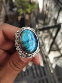Blue Flash Labradorite Sterling Silver Ring, Statement Ring, SKU 6150