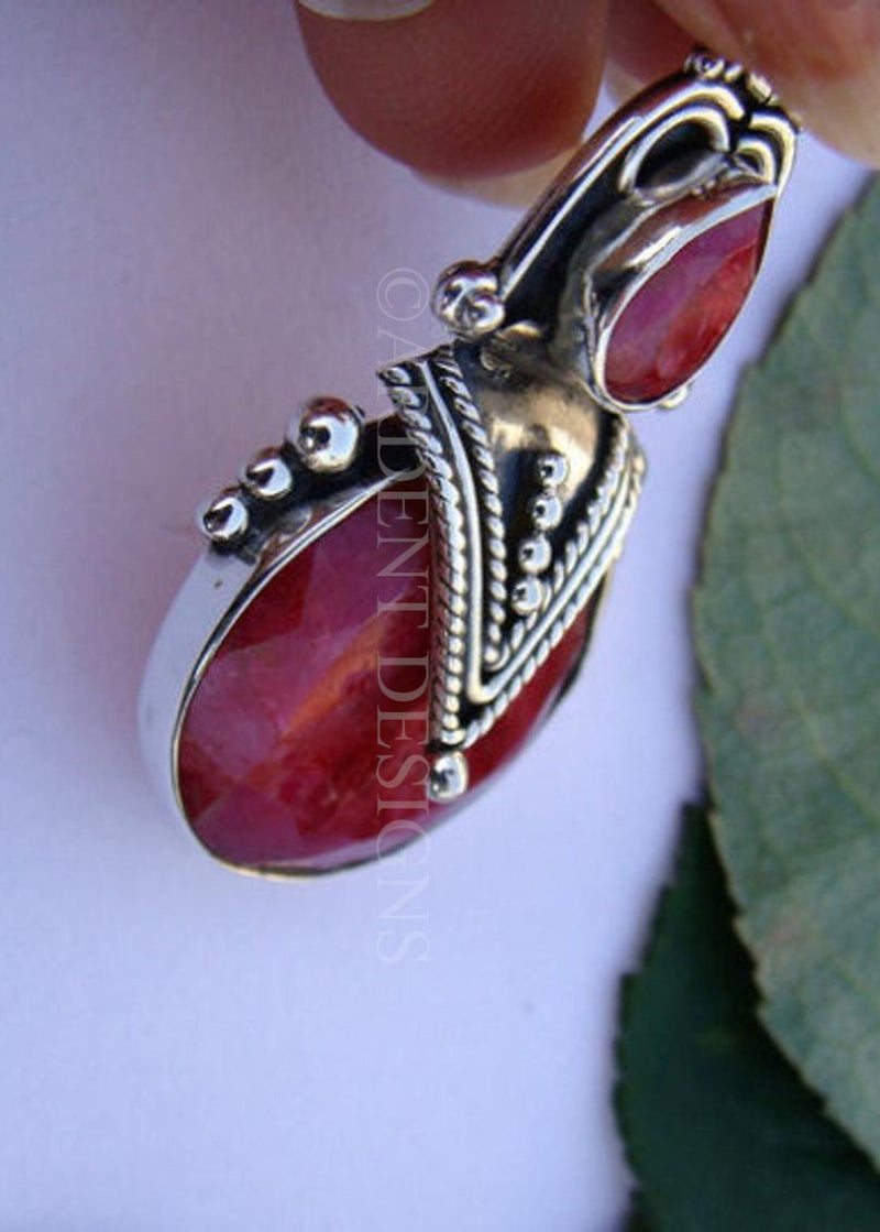 Ruby Pendant Sterling Silver, Red Stone Pendant Handmade Artisan, SKU 6148