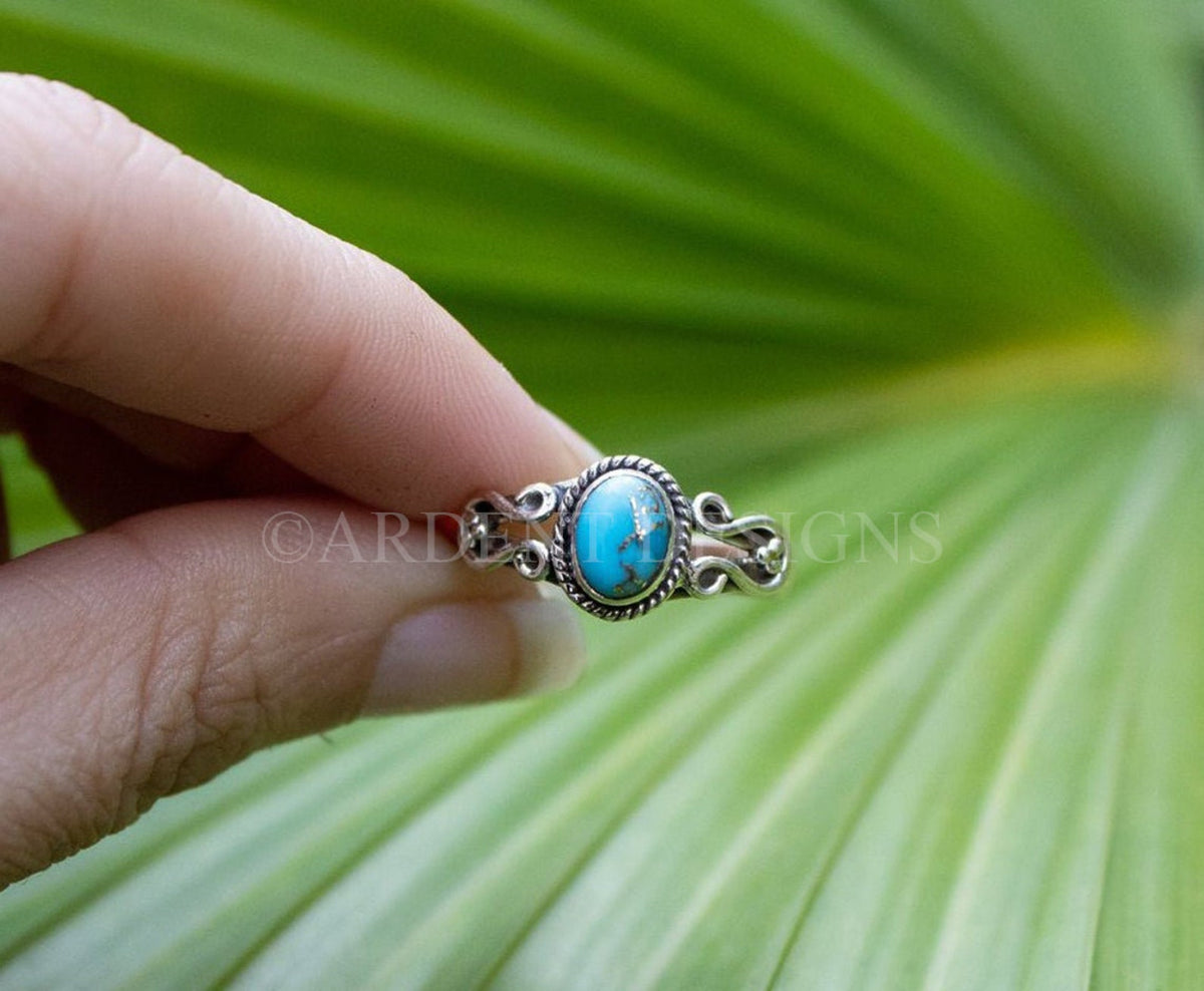 Anillo de plata esterlina azul cobre turquesa, anillo de apilamiento, anillo Boho, SKU 6219
