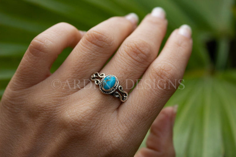 Blue Copper Turquoise Sterling Silver Ring, Stacking Ring, Boho Ring, SKU 6219
