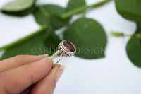 Anillo de granate, plata de anillo de granate, anillo de piedra natal de enero, Boho, SKU 6225