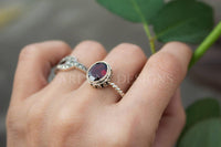 Garnet Ring, Garnet Ring Silver, January Birthstone Ring, Boho, SKU 6225