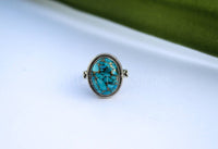 Anillo de turquesa genuina, anillo de turquesa de cobre, plata de ley, SKU 6178