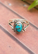 Bague en argent sterling turquoise cuivre bleu, Boho, SKU 6182