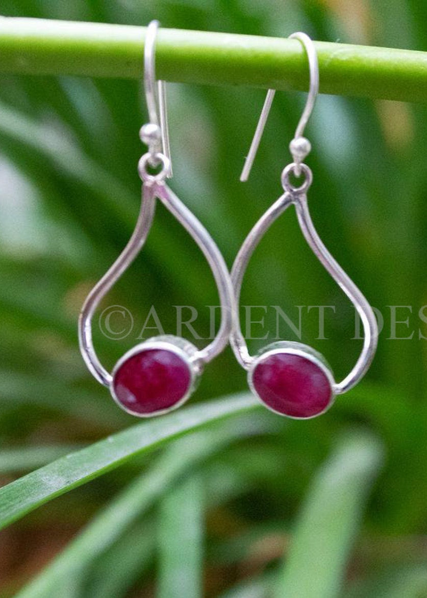 Ruby Earrings, Ruby Gemstone Sterling Silver Earrings, July Birthstone, SKU 6095