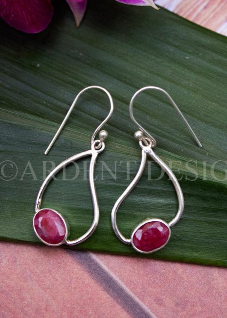 Ruby Earrings, Ruby Gemstone Sterling Silver Earrings, July Birthstone, SKU 6095