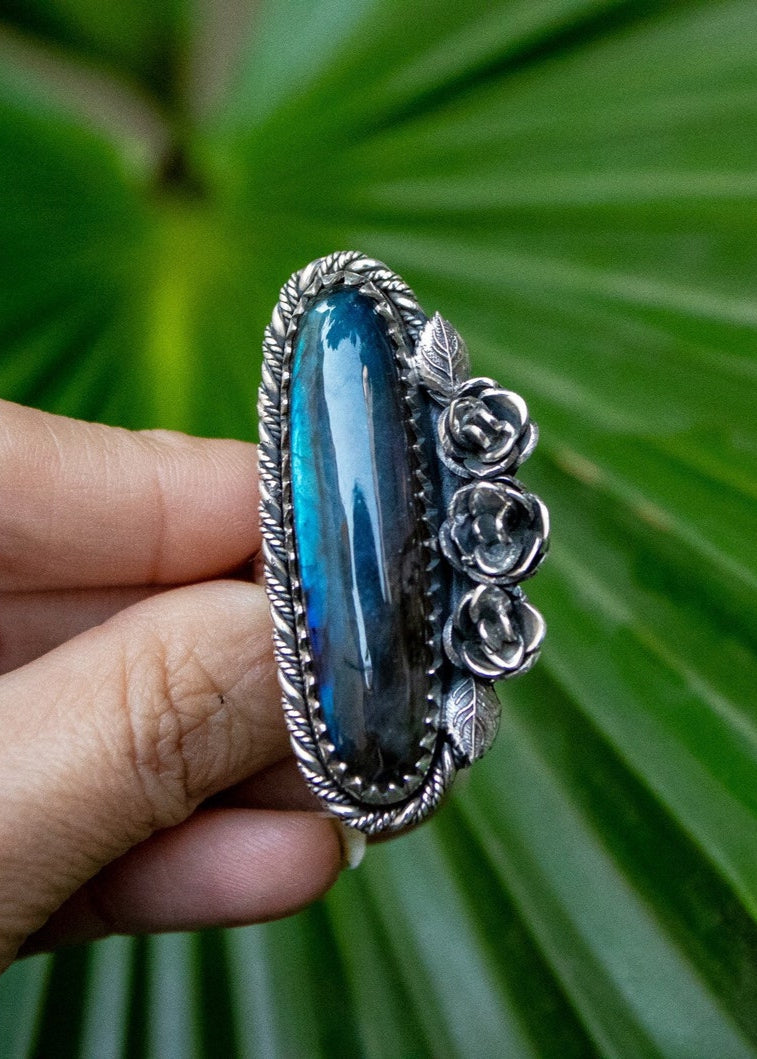 Labradorite Ring, Blue Flash Labradorite Sterling Silver Ring, SKU 6254