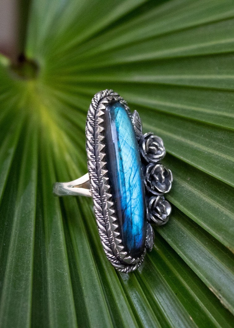 Labradorite Ring, Blue Flash Labradorite Sterling Silver Ring, SKU 6254