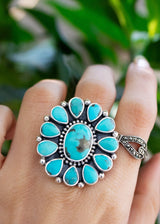 Turquoise Cluster Ring, Boho, Blue Stone Ring, SKU 6159