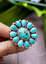 Turquoise Cluster Ring, Boho, Blue Stone Ring, SKU 6159