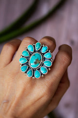 Turquoise Cluster Ring, Boho, Blue Stone Ring, SKU 6159