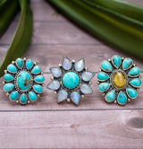 Turquoise Cluster Ring, Boho, Blue Stone Ring, SKU 6159