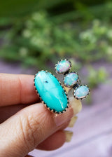 Natural Turquoise & Opal Ring, December Birthstone, Fire Opal Ring, SKU 6158