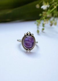 Natural Amethyst Ring Handmade 925 Sterling Silver, Crescent Moon, SKU 6134