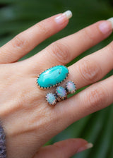 Natural Turquoise & Opal Ring, December Birthstone, Fire Opal Ring, SKU 6158