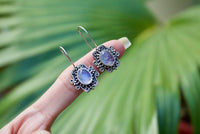 Moonstone Earrings, Blue Flash Earrings, Dangle Earring, Gothic Earrings, SKU 6208