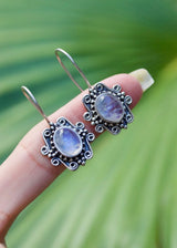 Moonstone Earrings, Blue Flash Earrings, Dangle Earring, Gothic Earrings, SKU 6208